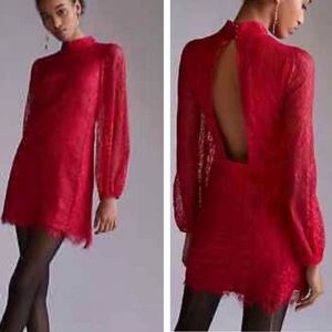 Anthropologie Maeve Open Back Lace Mini Dress Size 4